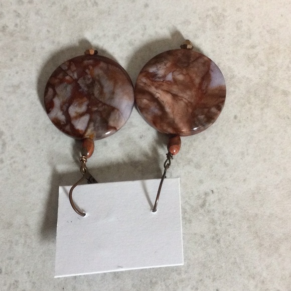 NWT brown marbled stone drop earrings - Picture 3 of 8